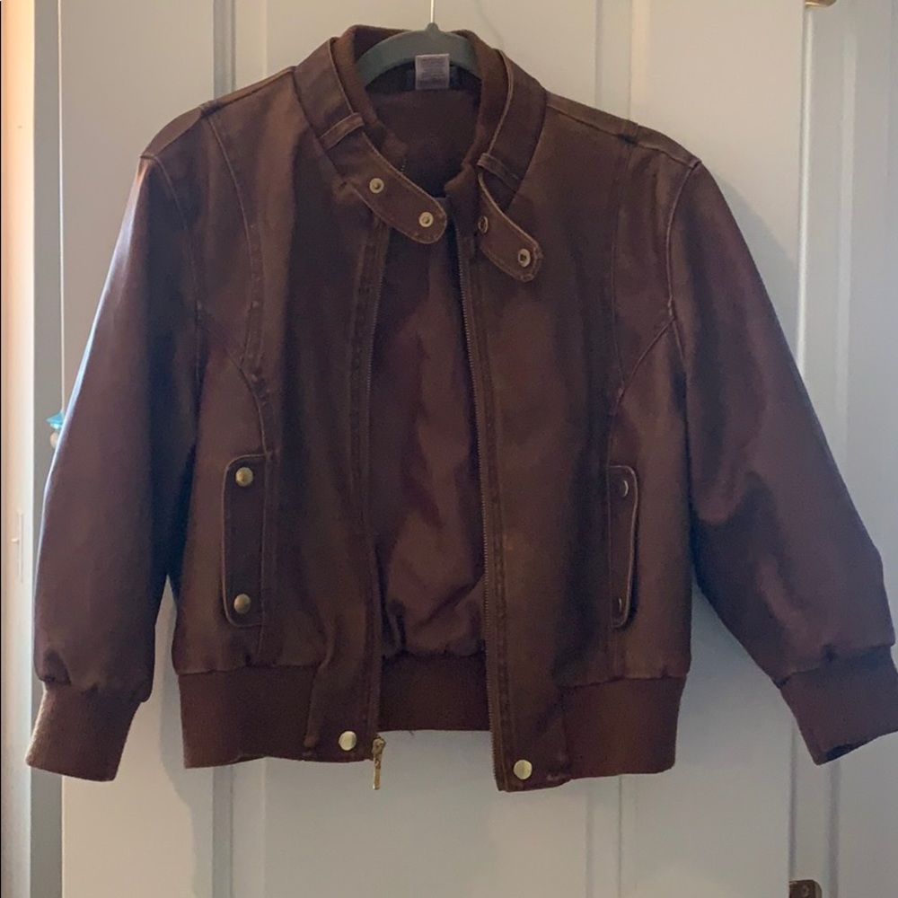 Brown faux leather jacket quarter sleeve L